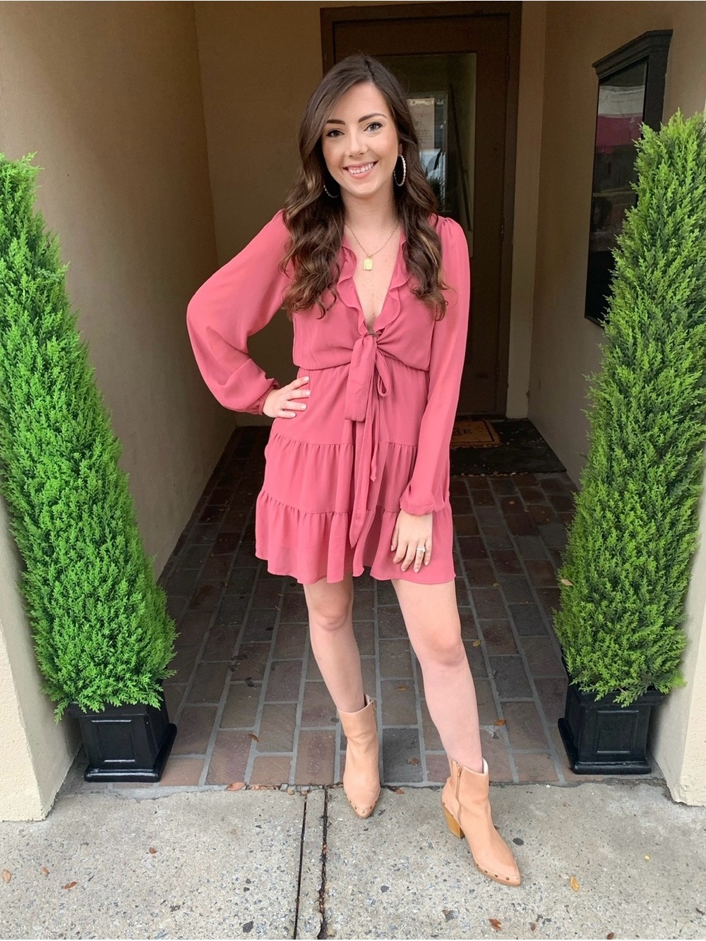 Tie-Front Tiered Mini Dress in Dusty Rose - Show Me Your Mumu